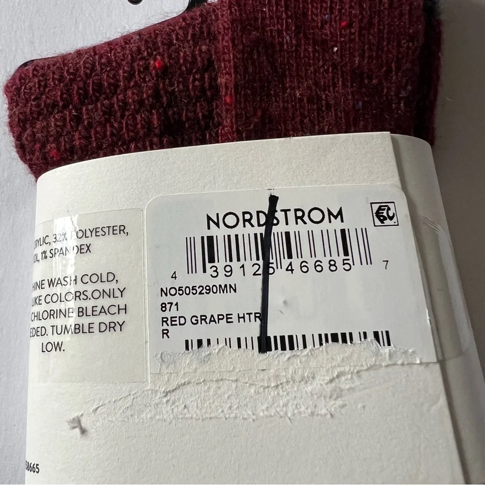 NORDSTROM MENS CREW SOCKS ACRYLIC/WOOL BLEND RED GRAPE HEATHER OS NWT